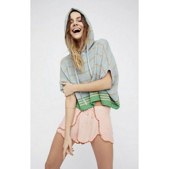 Free People Shimmer & Sheen Hoodie Poncho Green Size XS - Picture 1 of 7